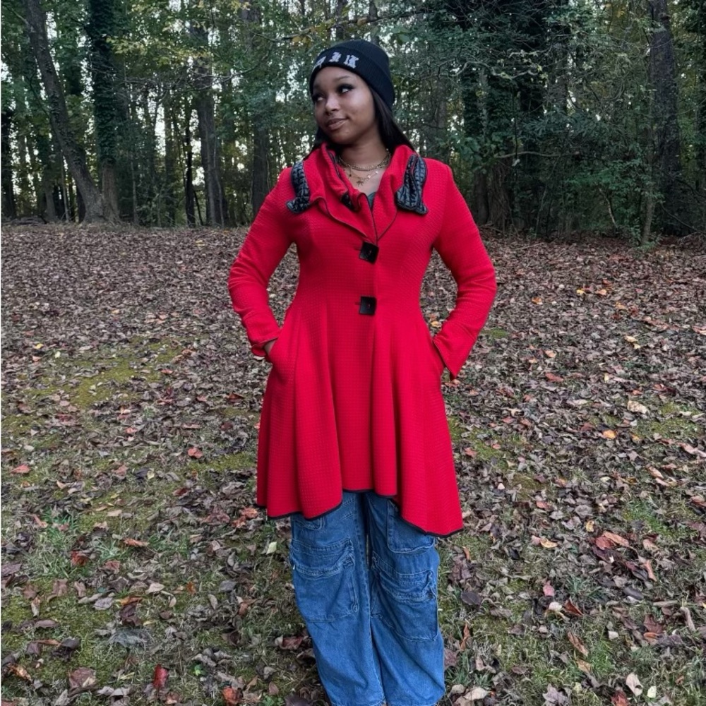 Vintage red coat with wooden buttons